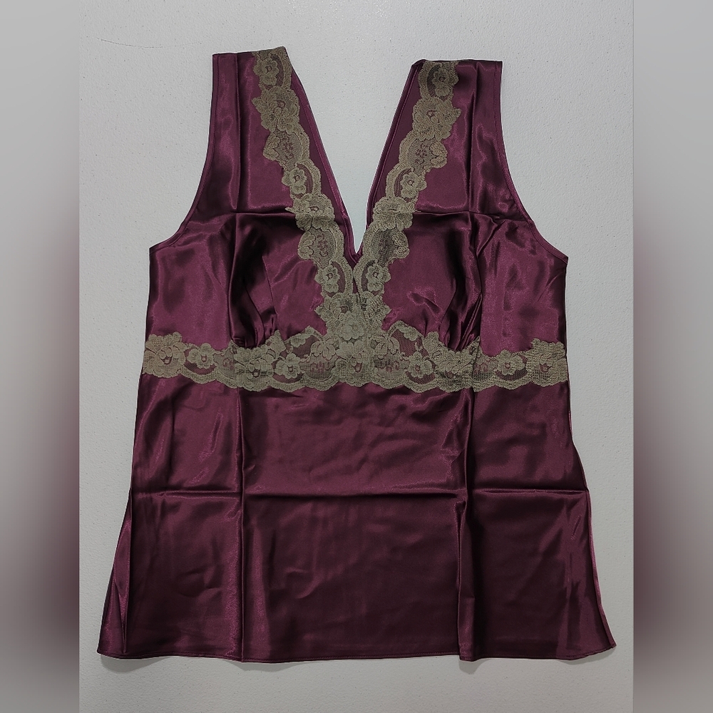 Blackberry Satin With Lace Trim Pajama Set Size M